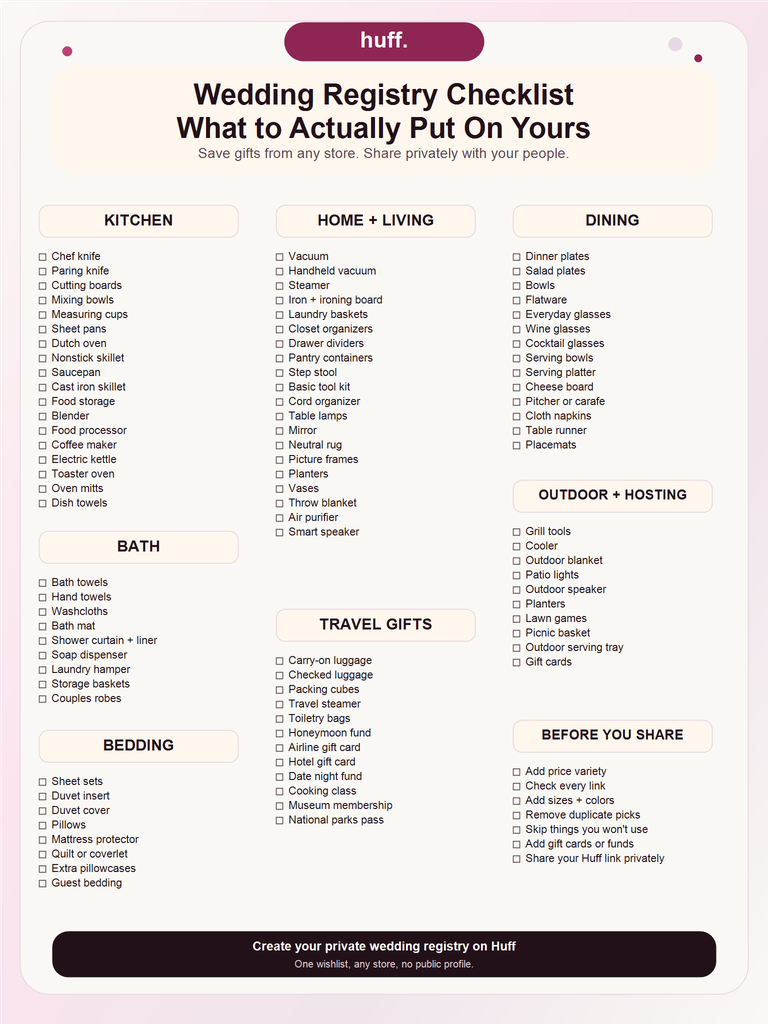 wedding registry checklist