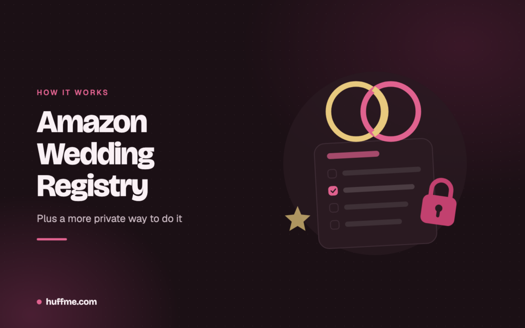 Wedding registry: two wedding rings above a registry checklist with a padlock for privacy