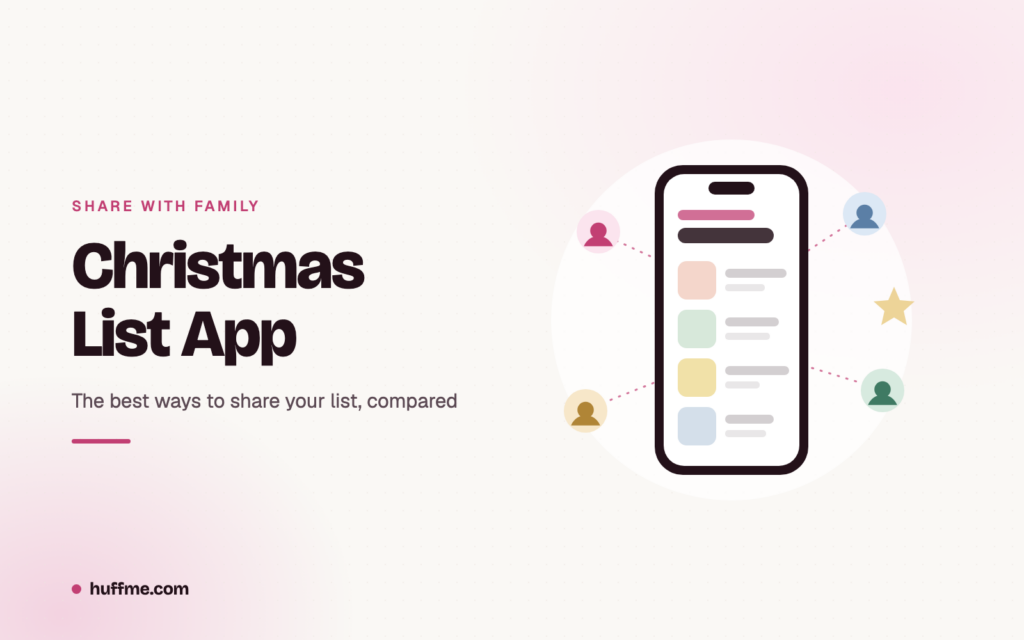 Phone showing a Christmas list, connected to four family members